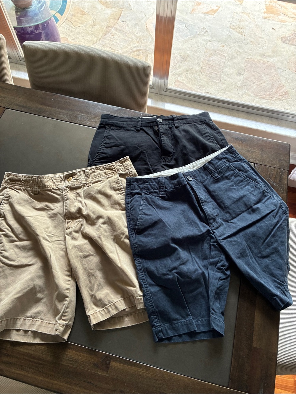 3 pair in bundle size 30 Cotton Shorts - Black, Navy, Khaki